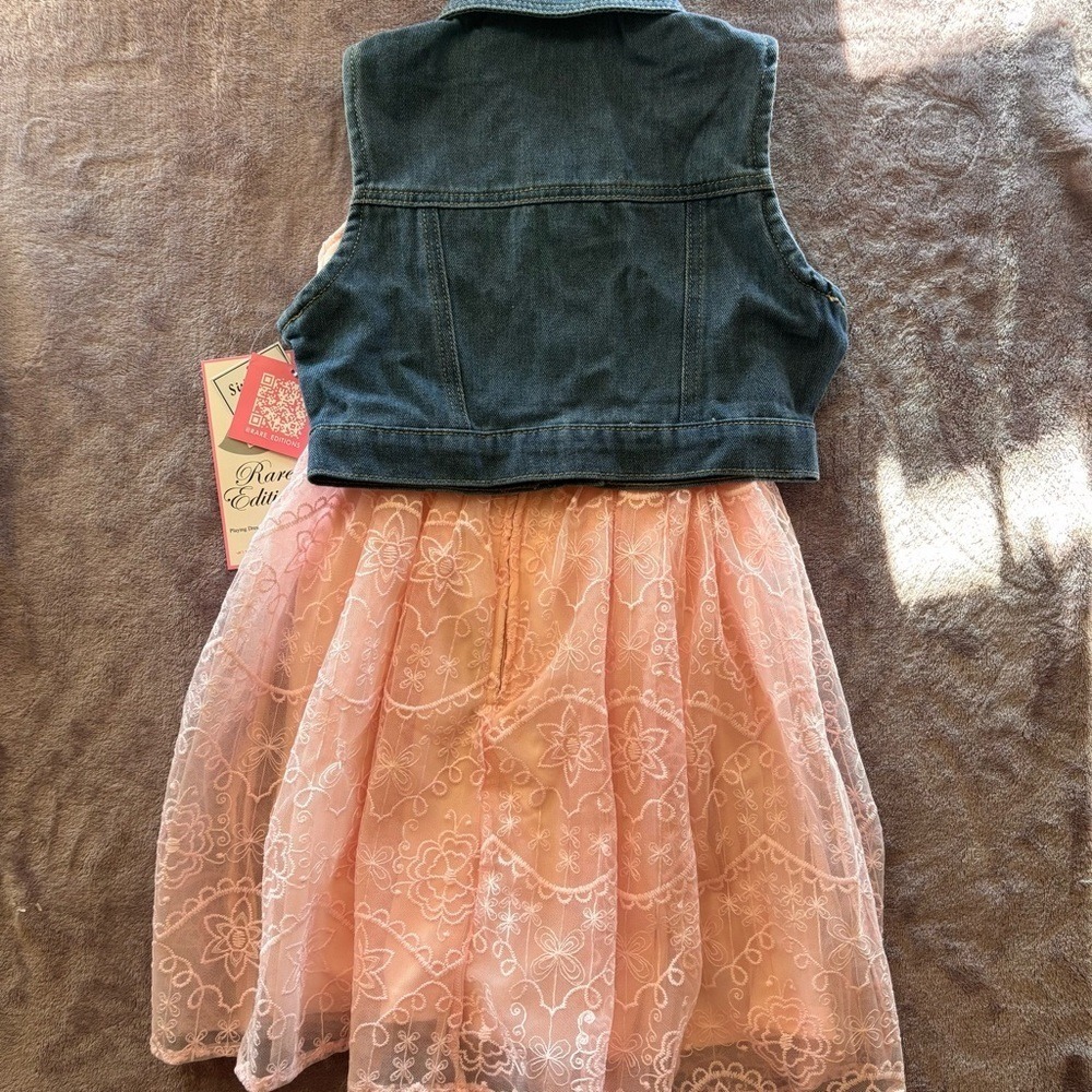 Rare Editions Girls Blush Pink Lace Dress and Denim Vest 2 Piece Set Size 10 NEW - Picture 9 of 9